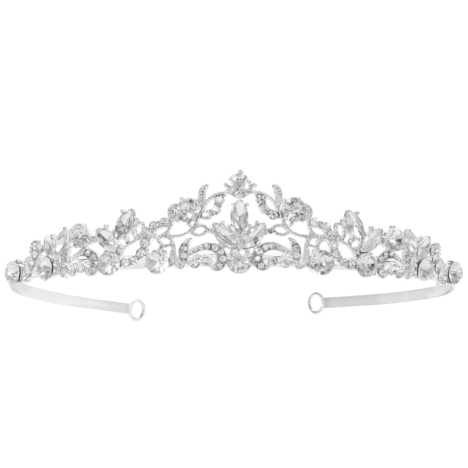 Silver Plated Crystal Princess Crown Tiara for Women | Sparkling Cubic Zirconia | Festive & Birthday | Bridal Hair Jewellery-image-25