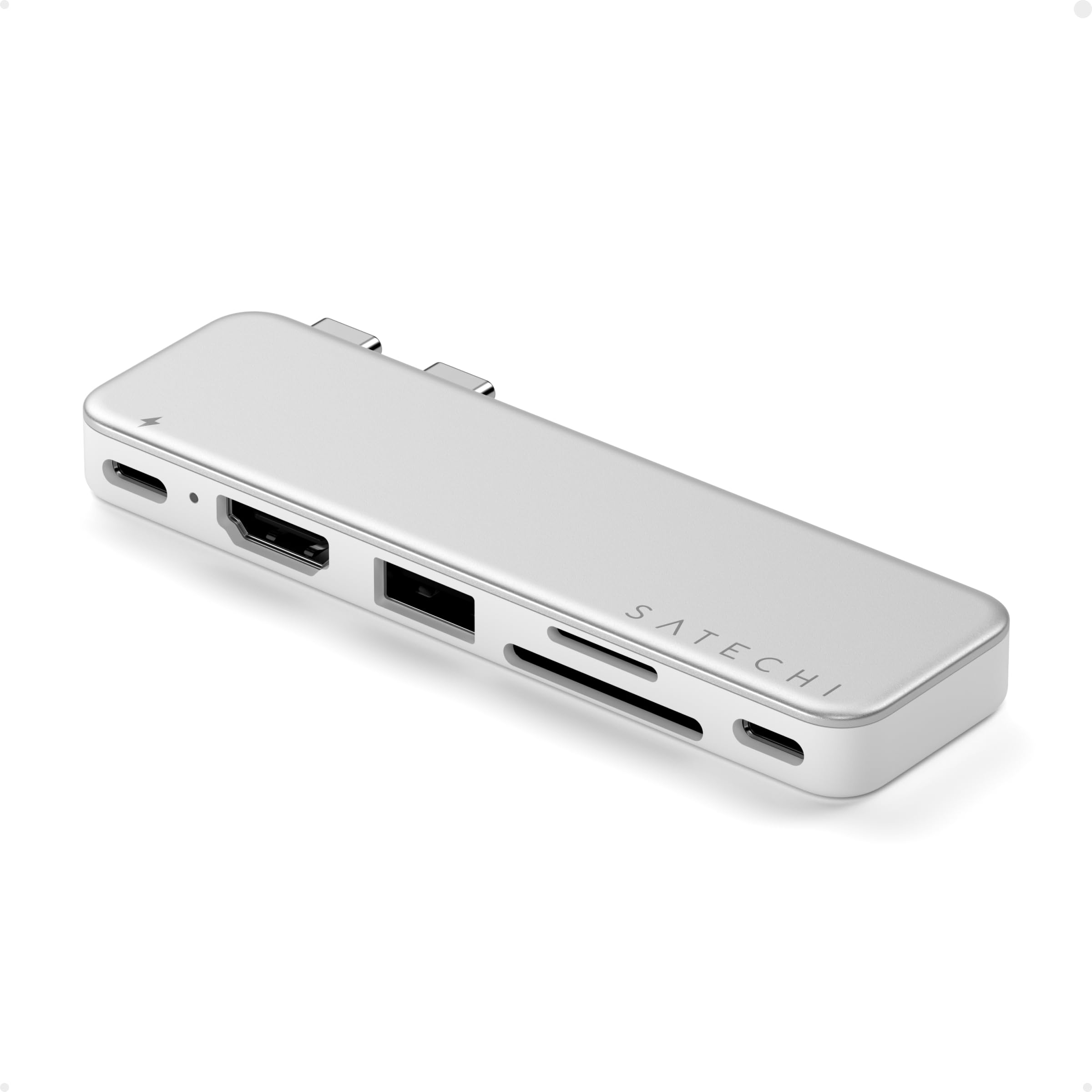 SATECHI Snap Hub USB C 6 in 2 per MacBook Neo, Ricarica 45W, Argento | Progettato per MacBook Neo con doppio connettore integrato, 4K@60Hz, lettori SD/microSD, USB-A e USB-C 5Gbps