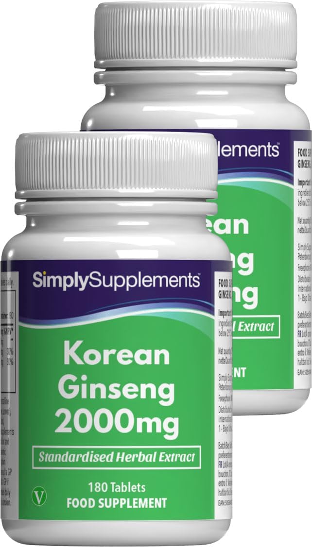 Panax Korean Ginseng 2000mg | 360 Tablets (180 +180) |Vegan Friendly |Up to 6 Months of Benefits | SimplySupplements