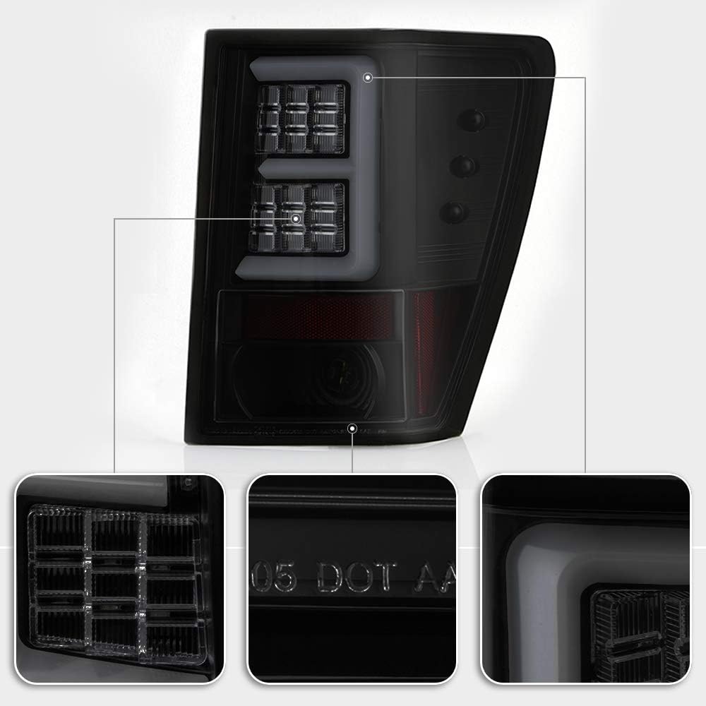 ACANII - For 2007-2010 Jeep Grand Cherokee Black Housing Smoke lens LED Tube Tail Lights Brake Lamps Assembly Left+Right