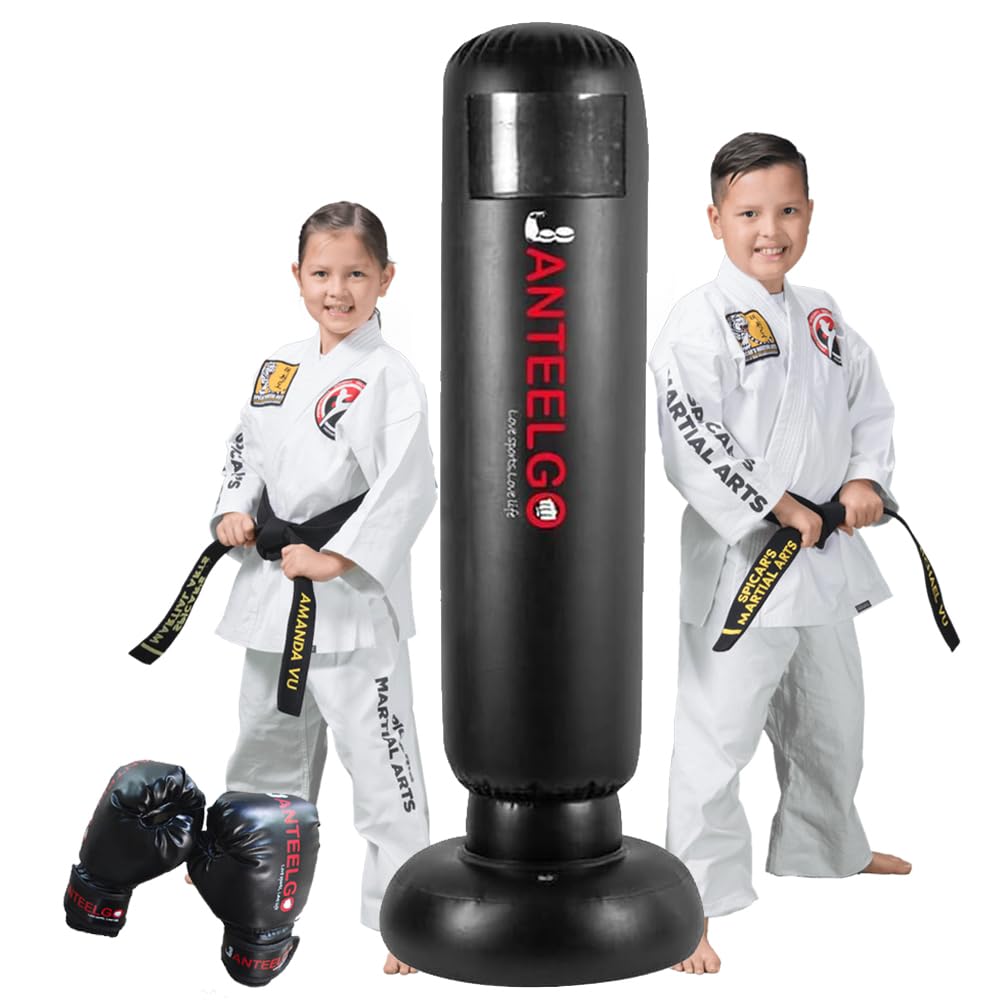 Sacco da Boxe da Terra Bambini con Guantoni da Boxe: JanTeelGO 150cm Sacco da Box Allenamento Boxe - Pungiball Bambin e Ragazze Età 3-12 per Praticare Karate, Taekwond