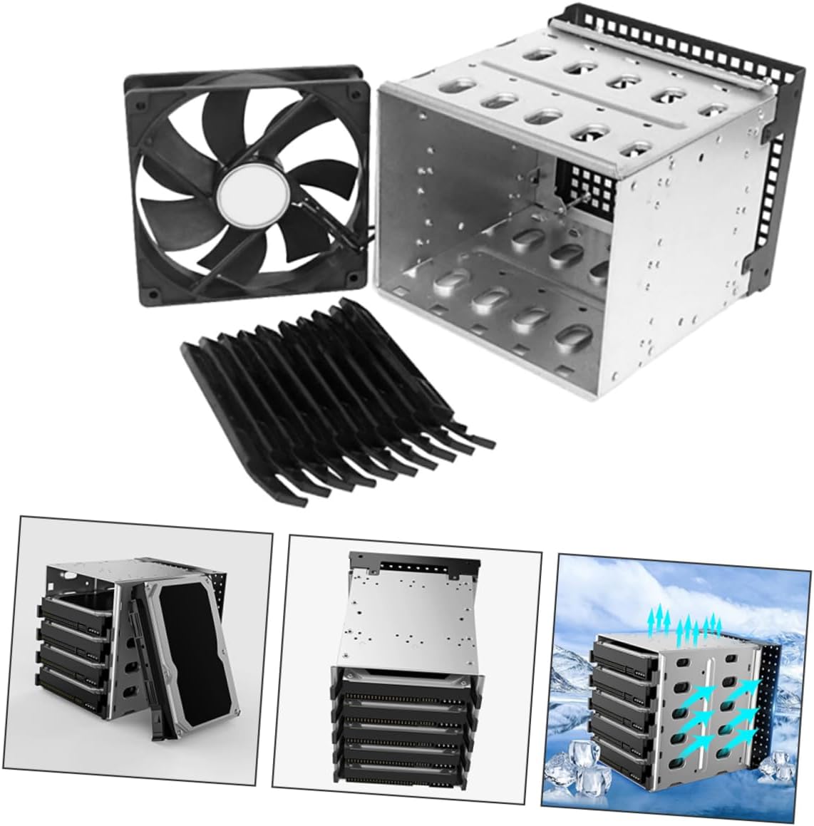 TEHAUX 1 Set Hard Drive Bracket Hard Drive Cage with Cooling Fan for Heat Dissipation Easy Installation