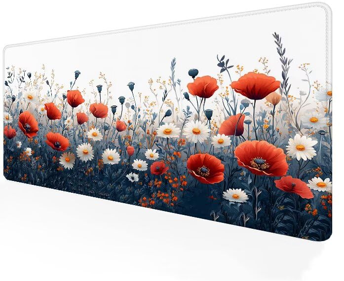 Tapis souris XXL motif fleur pour bureau gamer imperméable et lavable
