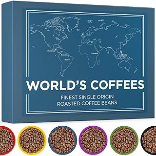WORLD'S COFFEES | Pack Gourmet Café en Grains 420g (6 x 70g) - 6 Meilleurs Cafés d'Origine Unique | Idée Cadeau pour Elle et Lui