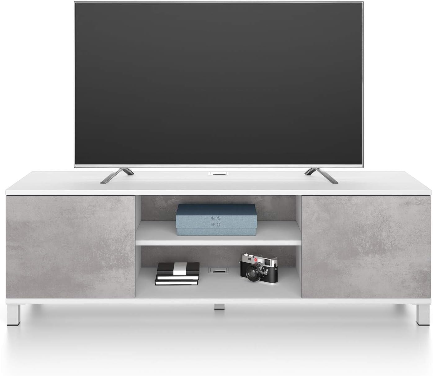 Mobili Fiver, Rachele TV Stand, Ashwood White and Concrete Grey, Made in Italy