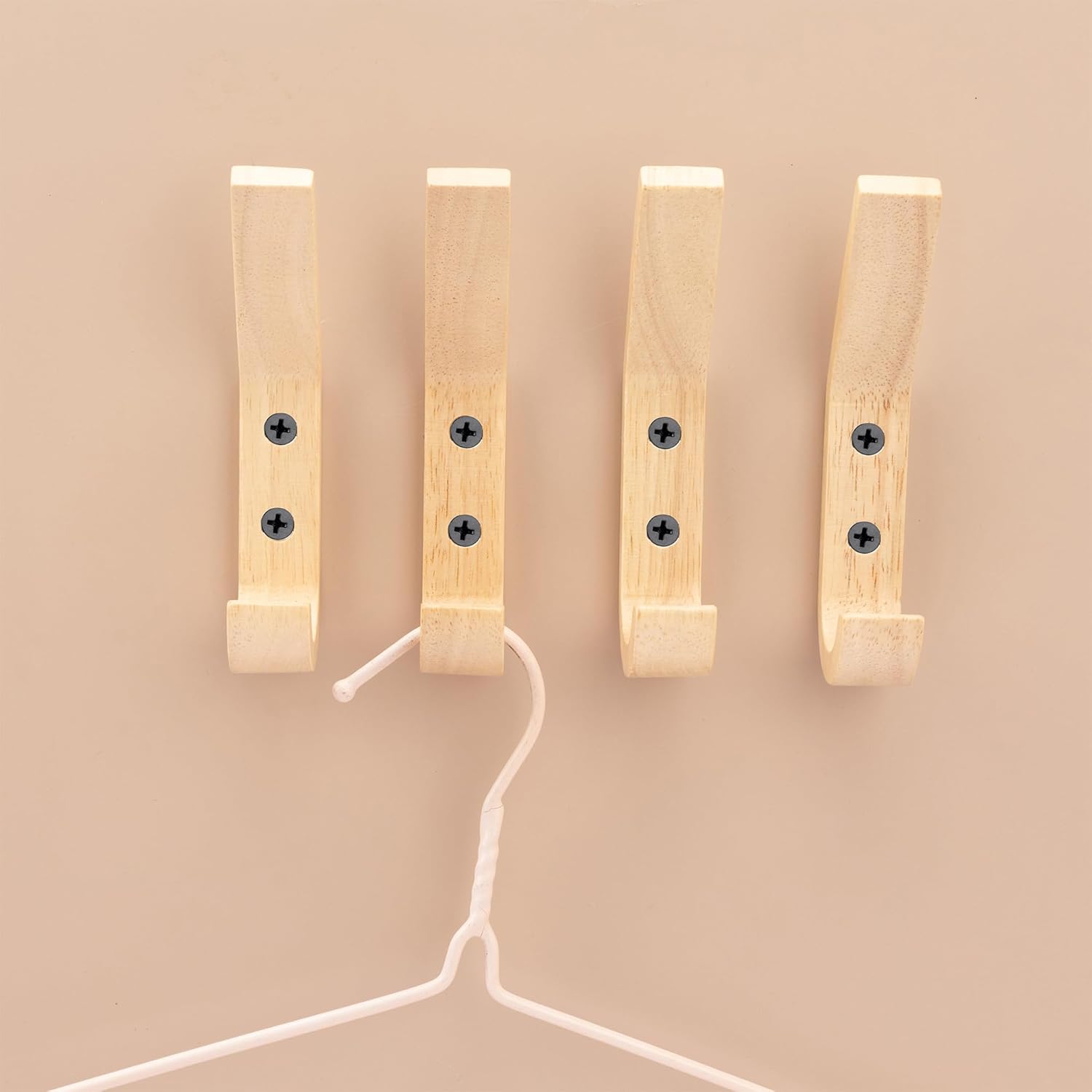 Pack of 4, Wood Natural Wooden Coat Hooks, Wall Mounted Single Wall Wood Hook Rack, Clothes Hat Hanger Towel Rack Home Vintage Handmade Craft