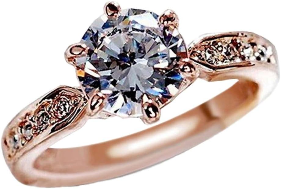 OldSch001 Womens Rose Gold Rings,Six-Prong CZ Diamond Wedding Band Ring