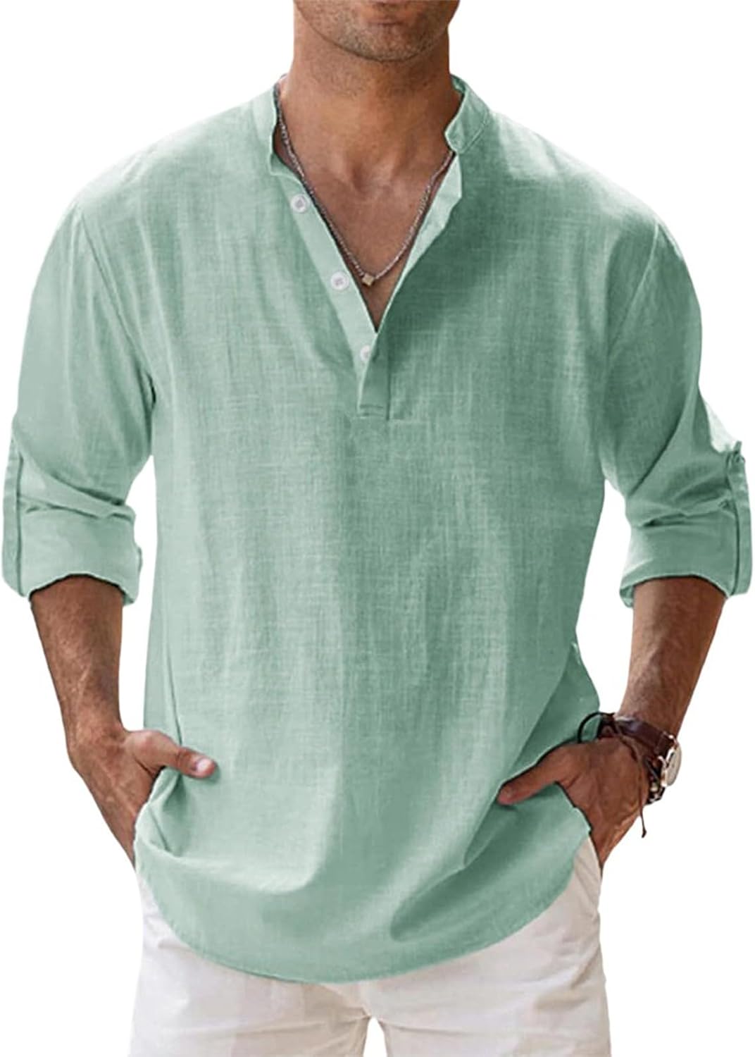 RTRDE Men's Henley Shirts Long Sleeve Spring Summer Lightweight Beach Vacation T Shirt, M-3XL