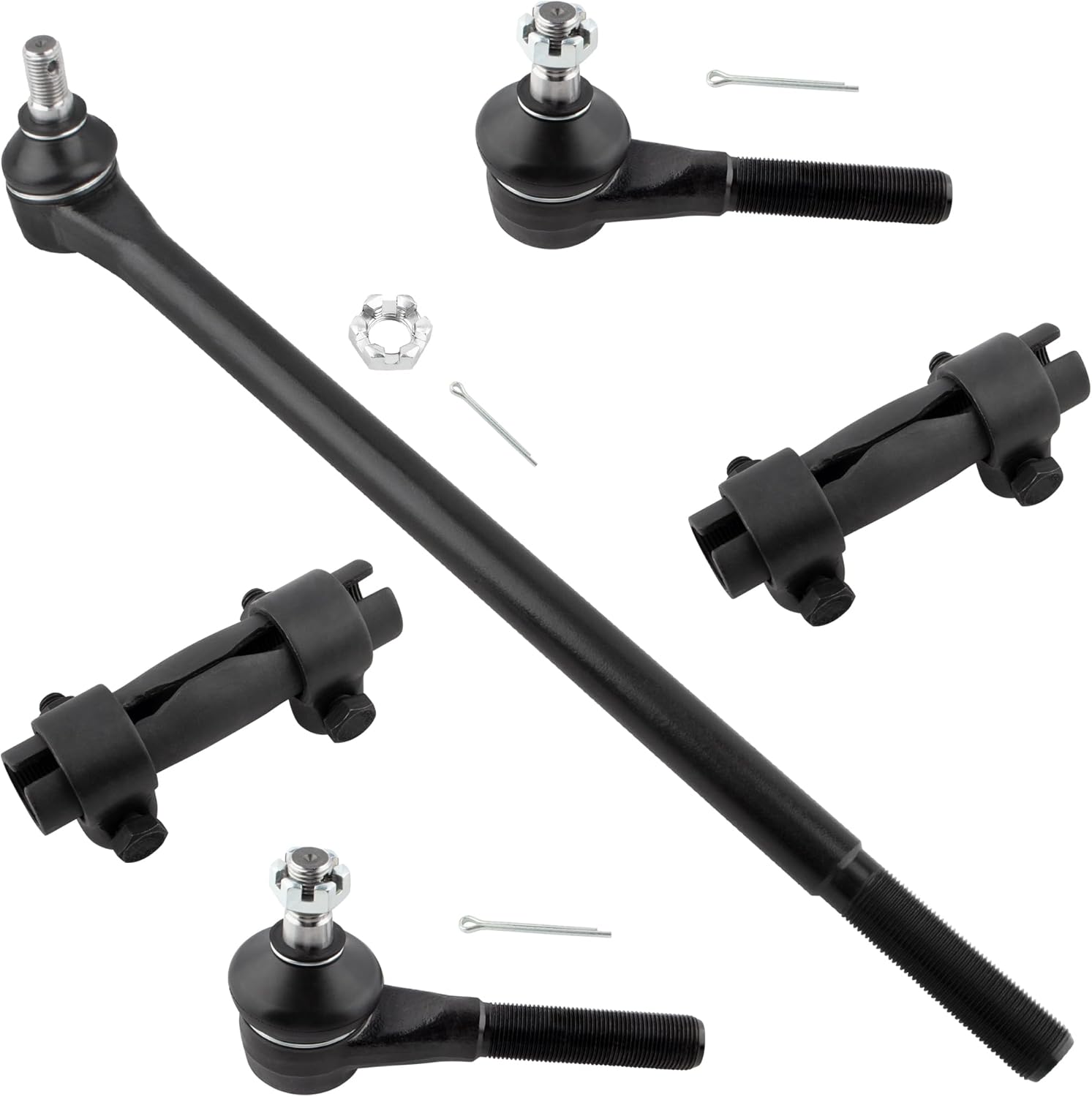 BOXI (Set of 5) Front Inner Tie Rod End Drag Link + Outer Tie Rod Ends + Adjustment Sleeves Fit for Ford Bronco F-150 F-250 1980-1996 F-350 1980-1995 | Replace DS1017 ES2077 ES2078 ES2079 ES2080
