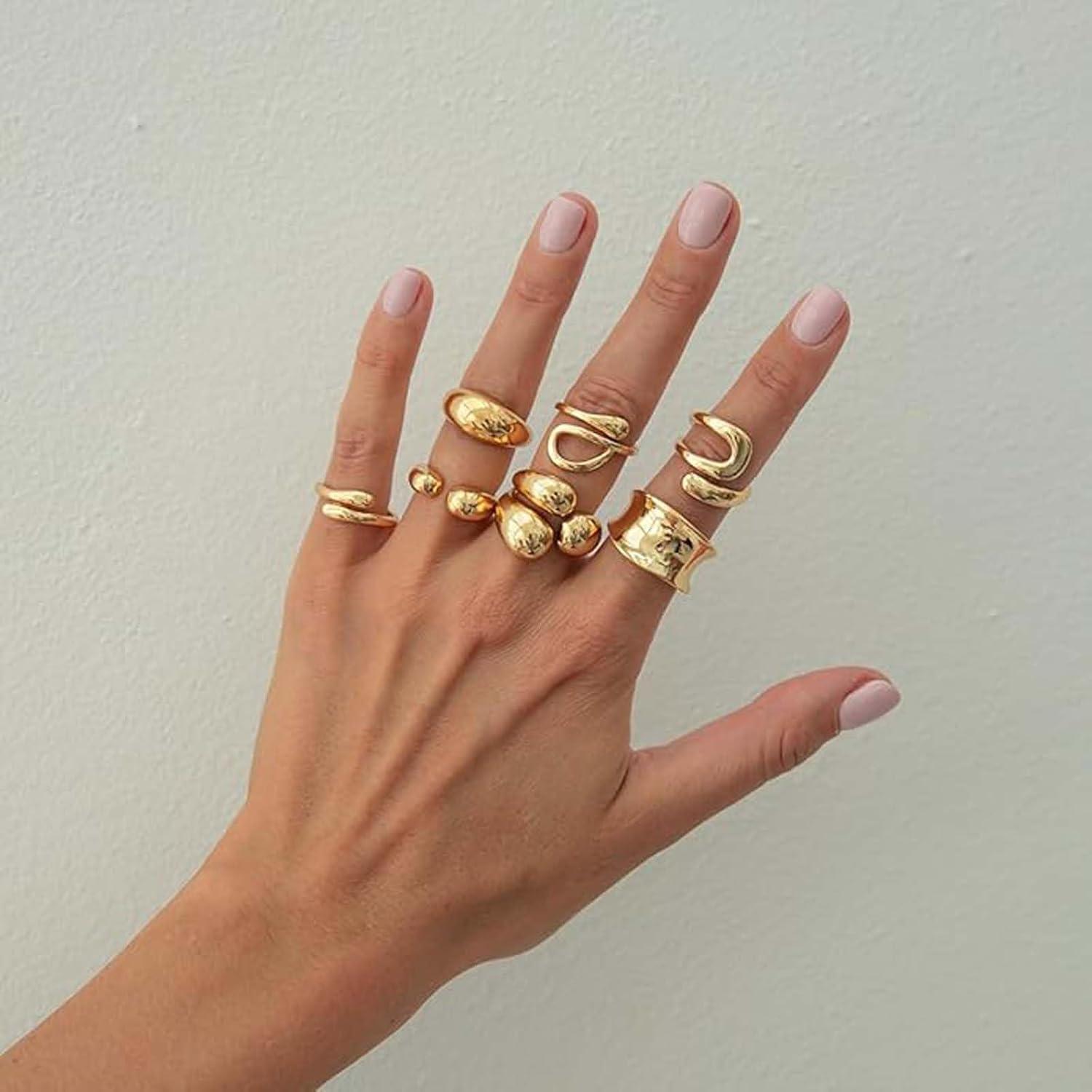 HUASAI Chunky Rings for Women Non Tarnish Gold Silver Gemstone Thumb Ring Stackable Vintage Statement Dainty Knuckle Set - Image 7