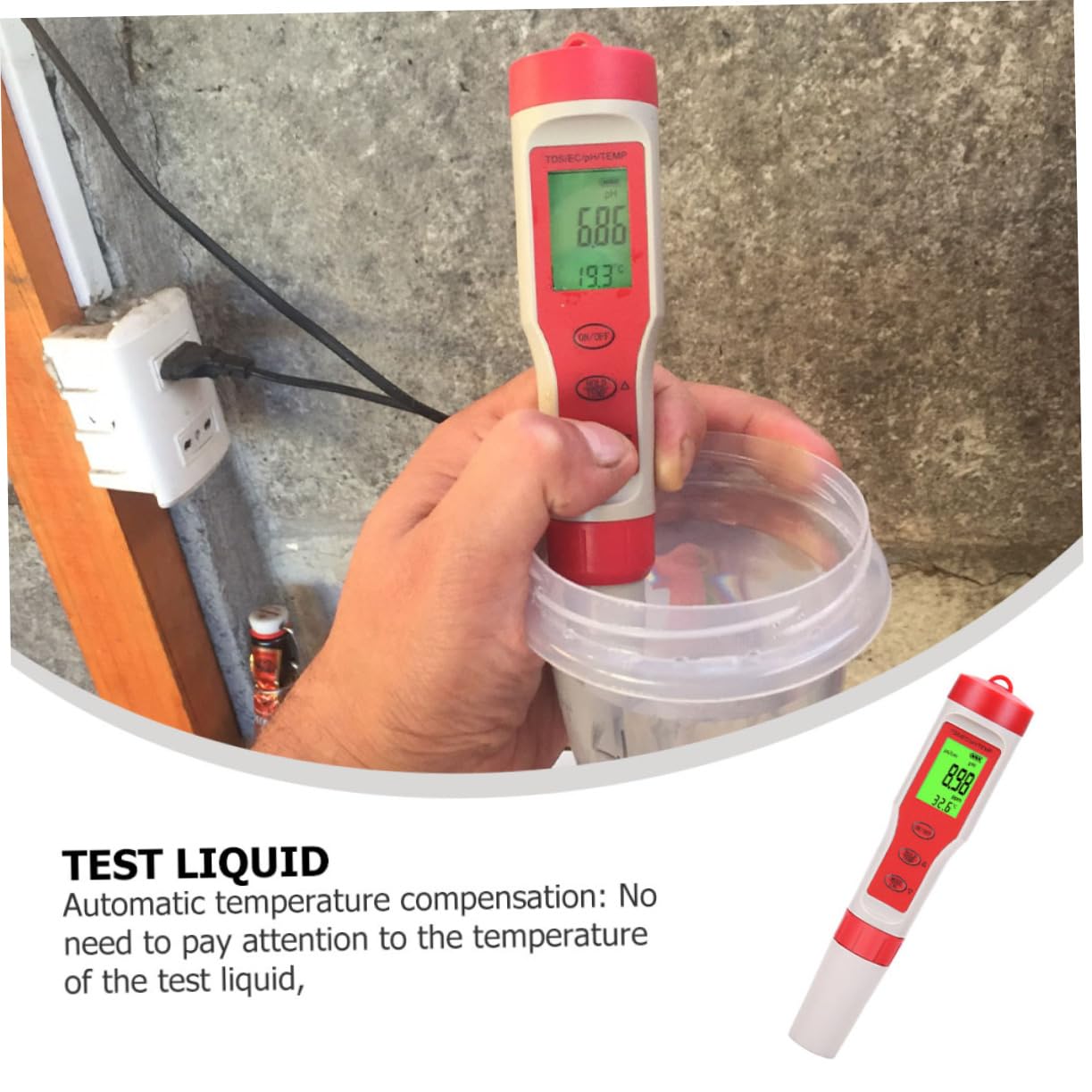 Misuratore Ph Digitale Atc Tester Per Ph Ec e Temperatura Monitor Portatile Display Lcd Retroilluminato Per Potabile e Test Marino