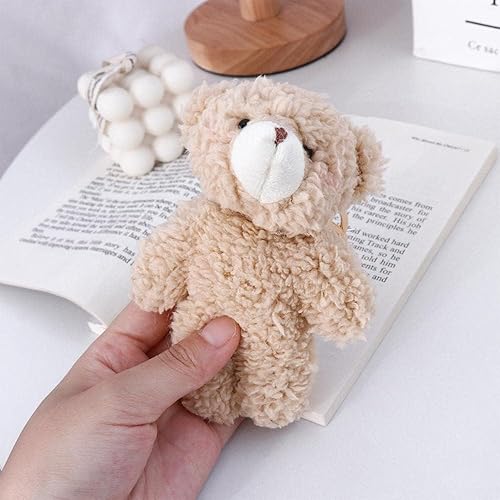 Miniatura 7 de Llavero de peluche de oso marrón con corazón rosa para mochila, llavero de algodón suave de felpa para manualidades, manualidades, animales de