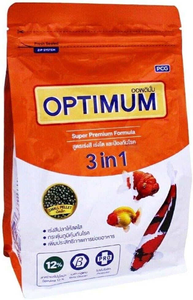 Optimum All Life Stages 3 in 1 Super Formula Fish Food for Carp, Goldfish and Cichlid Spirulina 12% Floating Type Small Pellet, 400 g,Pack of 1
