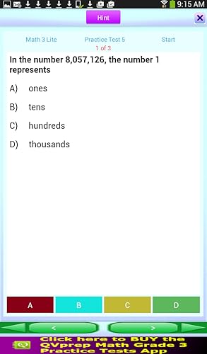 QVprep Lite Math Grade 3 Practice Tests with Video Hints