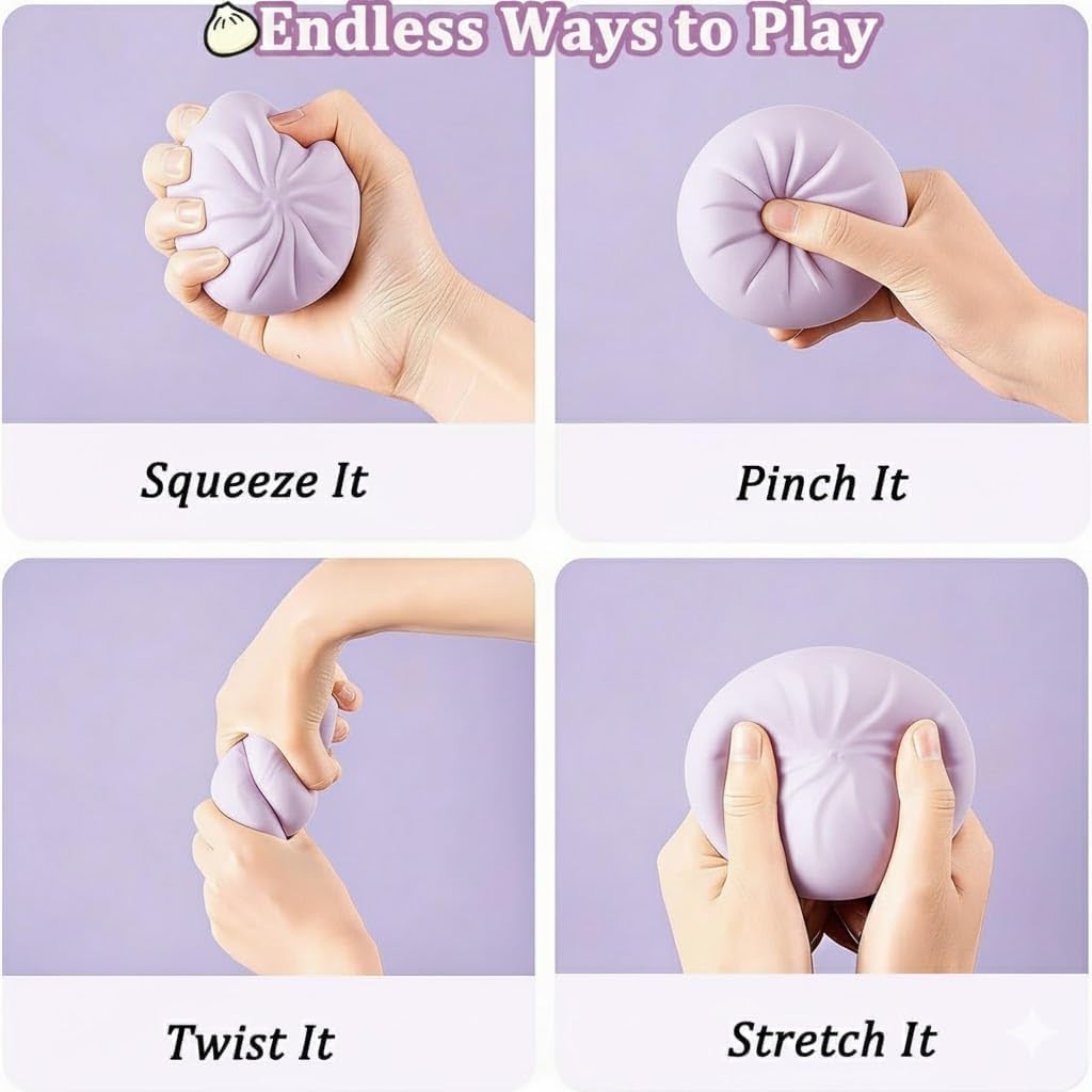 Dumpling Squishy Toy, Dumpling Squishy with Steamer, Soft Slow Rebound Squishy Dumpling Toy, Sensory Fidget Stress Ball for Kids & Adults, Easter Basket Stuffers