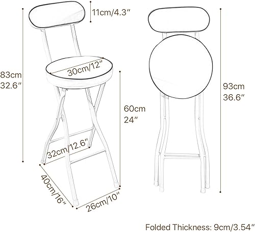 Miniatura 2 de Taburete de bar plegable con respaldo, taburetes de bar de piel sintética, taburetes redondos para mostrador de cocina, silla de comedor, taburete