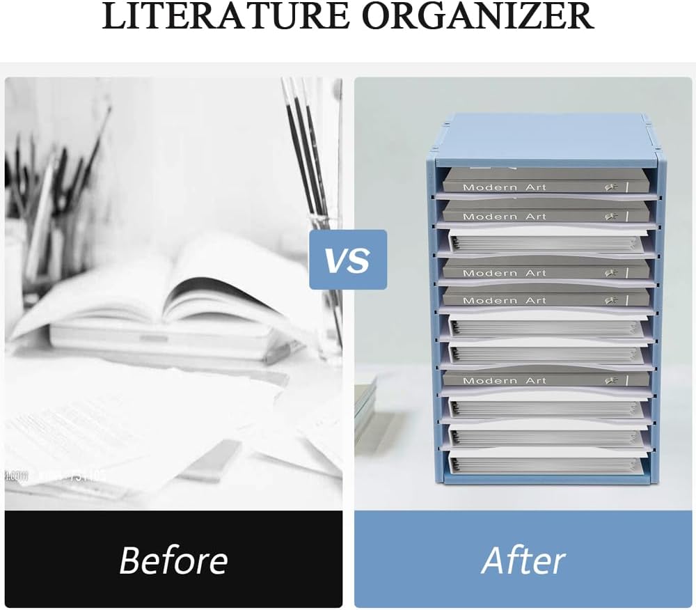 Vertical Desktop Sorter, 11 Slots Blue Mail Organizer Vertical File Organizer, PVC Paper Sorter Organizer with 11 Adjustable Compartments, Construction Paper Storage Mailbox for Home Office (Blue)