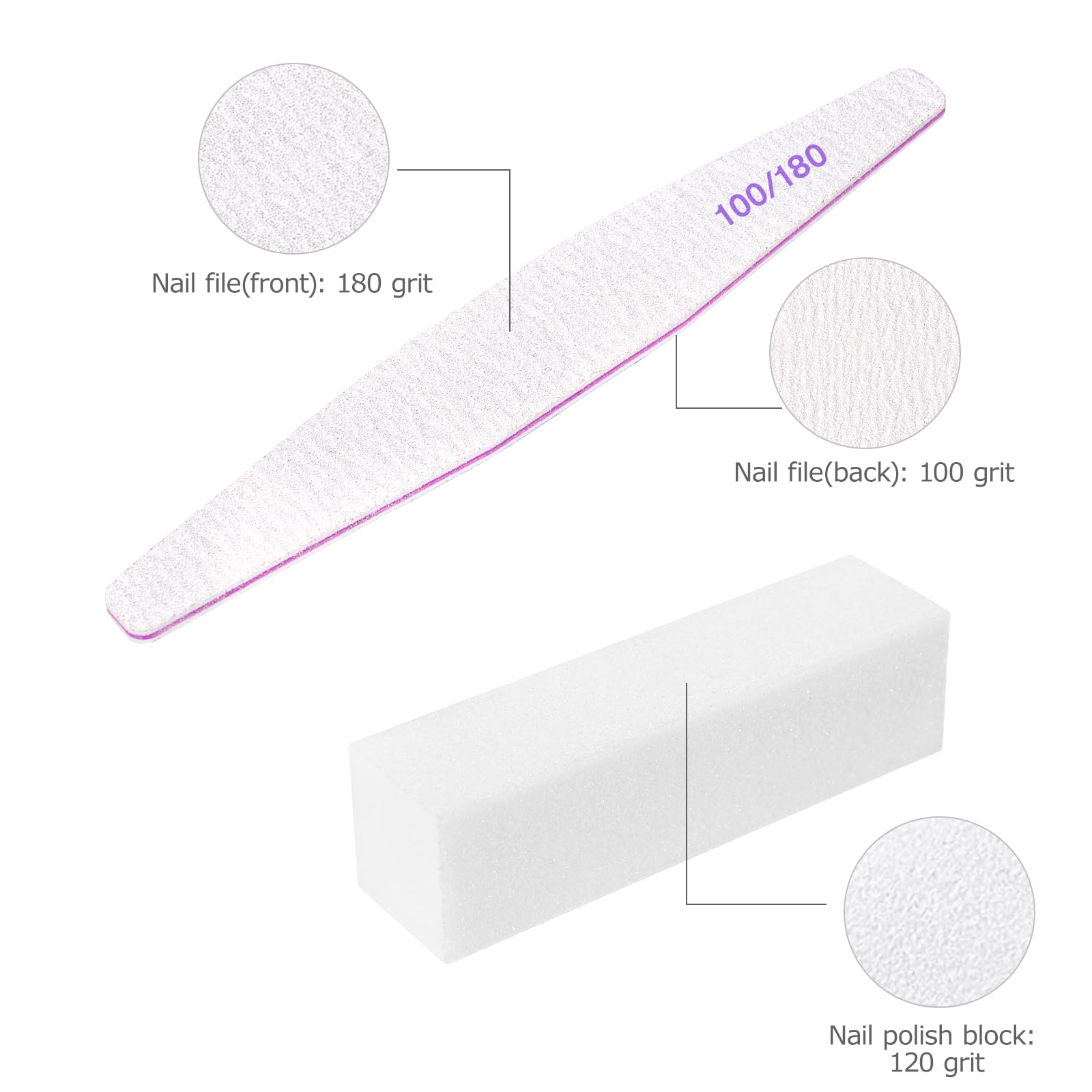 Carehabi 30 Pezzi Lime per Unghie e Buffer per Unghie, Lima 100/180 Unghie Professionali, Buffer Unghie Professionale per Salone Unghie, Nail Art Fai da te a Casa