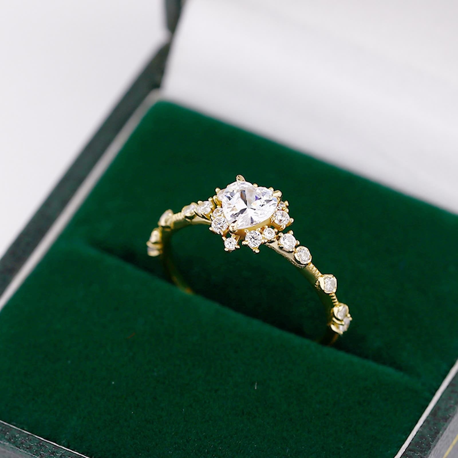 Bague en or 375/585/750 avec cœur Moissanite en forme de cœur