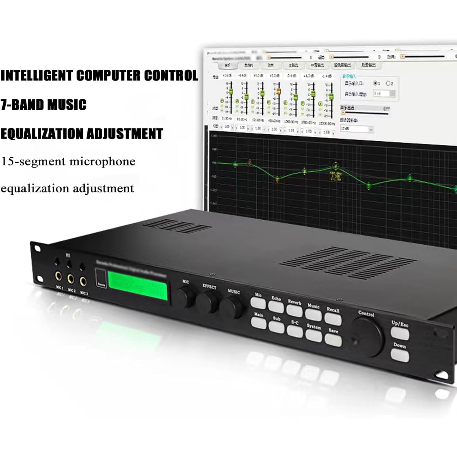 EQ Grafico, Equalizzatore Grafico Digitale, Riverbero Mixer Digitale, Processore Audio Digitale Professionale, Regolazione Alti/Medi e Bassi, for stazioni Radio, studi di Registrazione