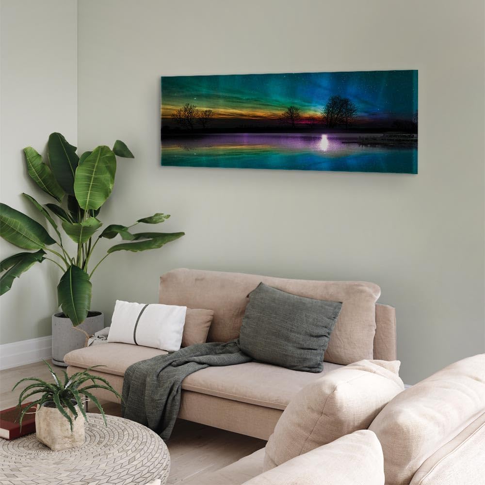 artgeist Acoustic Canvas Wall Art Print Aurora 47x16 in - 1pcs Picture with Acoustic Foam Sound Print Artwork Room Acoustics Soundproofing Night Icelandc-C-0192-b-a