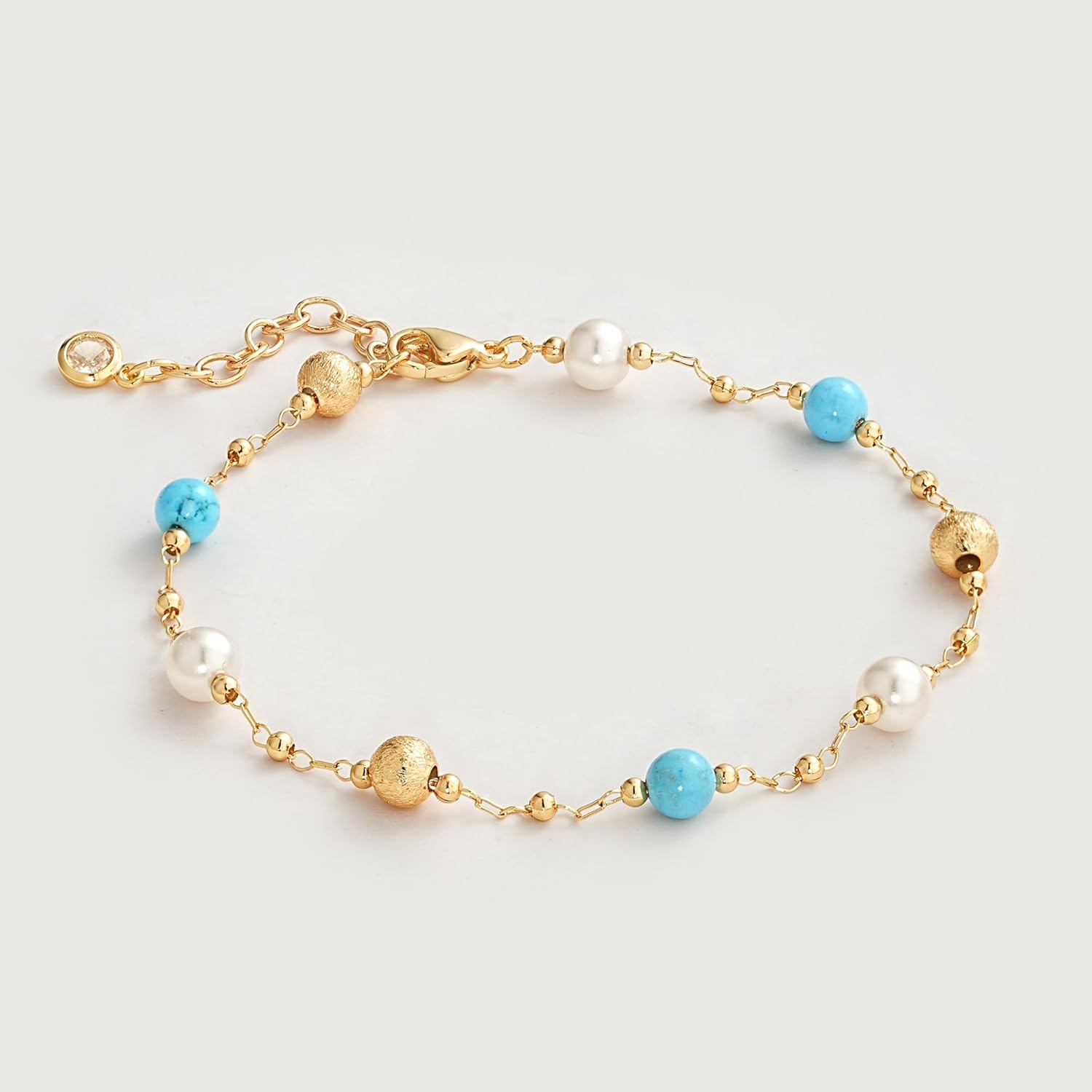 MEVECCO Gold Bracelet for Women Stone Mixed Bracelets 18K Gold Plated Handmade Custom Beaded Charm Chain Bracelet Stack Jewelry Gifts - Image 5