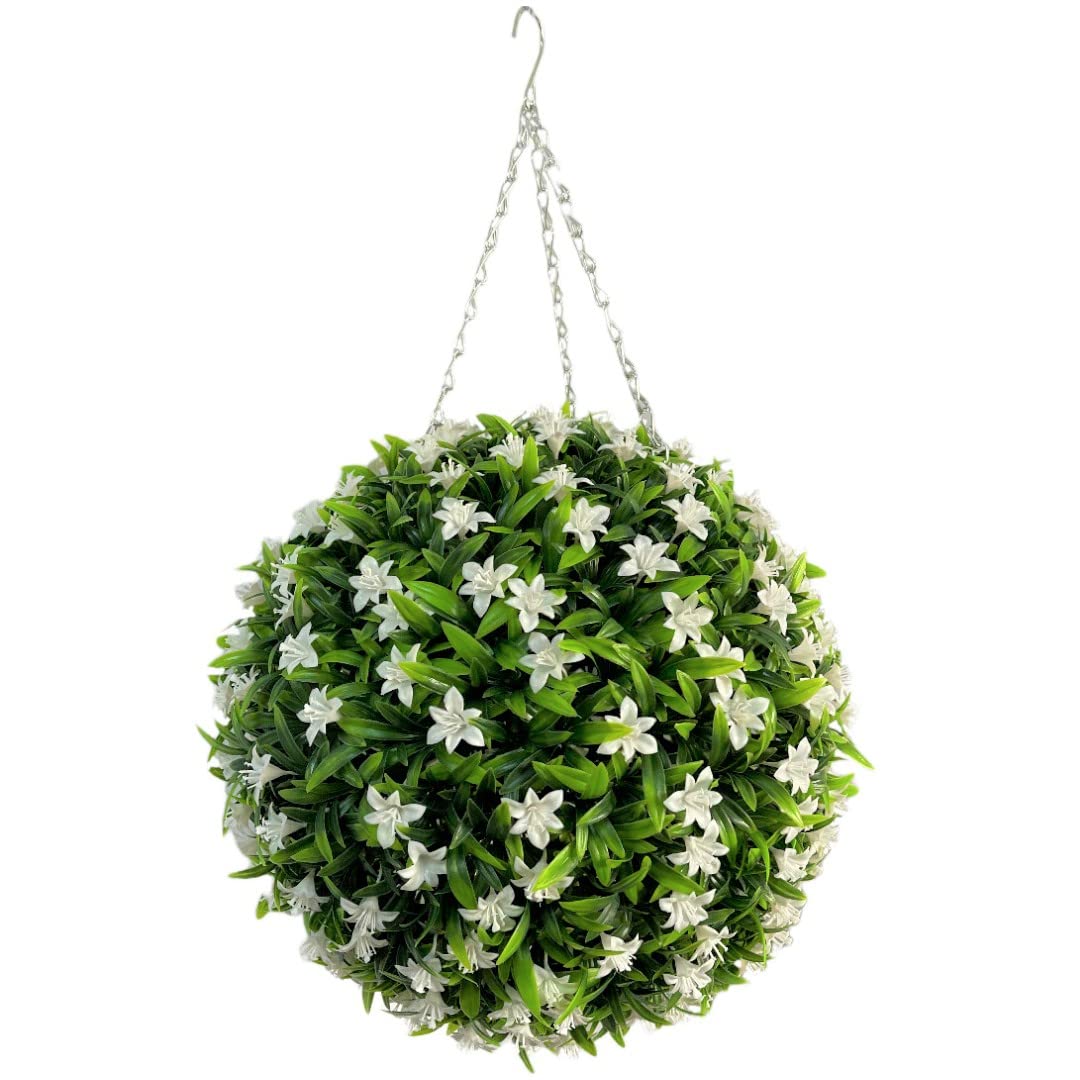 Best Artificial 38Cm White Lily Hanging Basket Flower Topiary BallSuitable For Outdoor UseWeather & Fade Resistant from B&Q