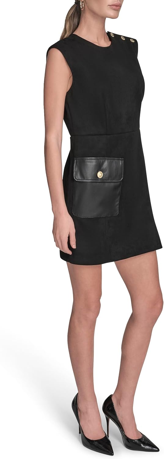 BCBG Womens Sleeveless Pocket Detail Suede A-line Mini Dress - Image 3