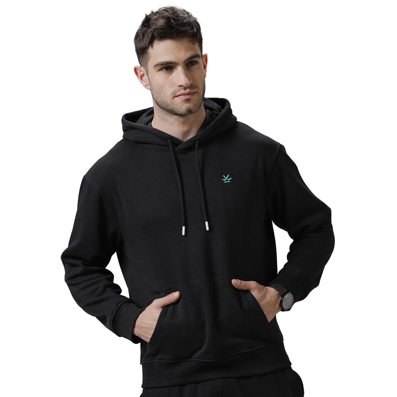 WROGN Men's Solid Snug Black Hoodie in black