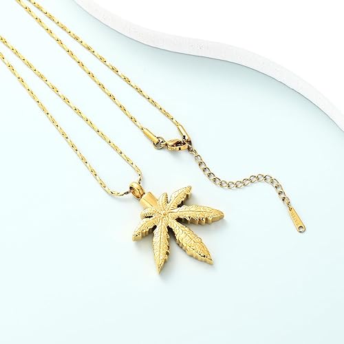 Miniatura 5 de Imrsanl Collar de urna de hoja de marihuana para cenizas para hombres, mujeres y adultos, acero inoxidable, hoja de arce, cremación, colgante de