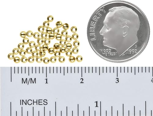 Miniatura 3 de Cuentas huecas de oro macizo genuino de 14 quilates de 0.079 in, 48 cuentas