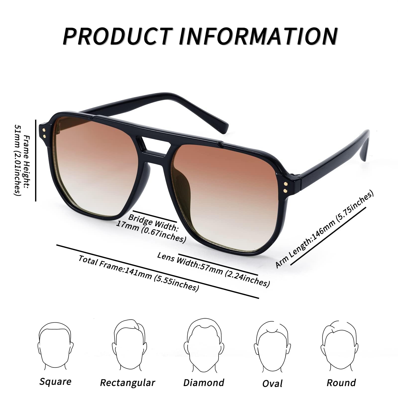 FEISEDY Retro Lunettes de Soleil Carrées Femme Homme 70s Vintage Lunettes Classique avec Double Pont Protection UV400 B2835