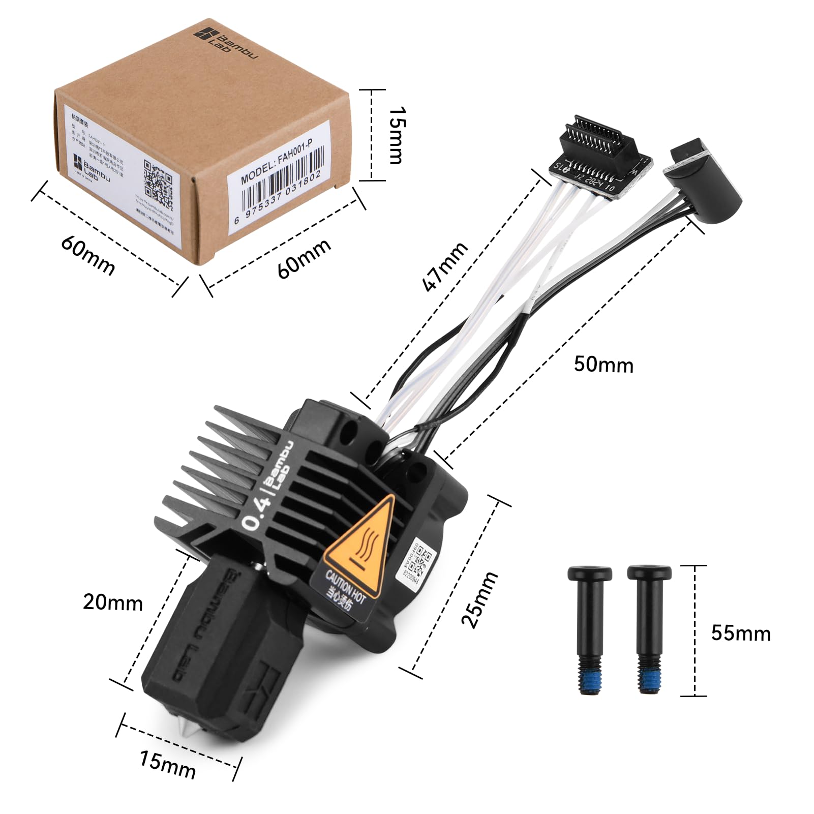 CCTREE Original P1P/P1S Hardened Steel Nozzle Hotend Complete Kit, 0,4mm | Full Assembly Hot End mit Fan, Ceramic Heater, Thermistor, Extruder Heating Block Replacement für Bambu Lab P1P/P1S