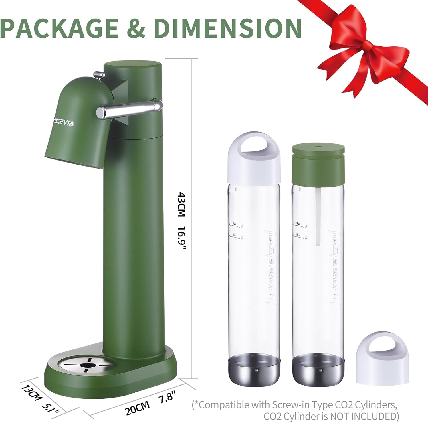 Sparkling Water Maker | Soda Beverage Machine | Soda Streaming Seltzer & Carbonator | 2x1L BPA Free Bottles | Compatible Srew-in 60L CO2 (NOT Included) | Green - Image 5