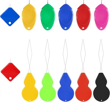 12 Pcs Embroidery Needle Threader Tool, Needle Threaders for Hand Sewing Machine Sewing Plastic Wire Hook Threaders Tool Easy Small Eye Needles Threader for Embroidery Needles Work Crafting 3 Shapes