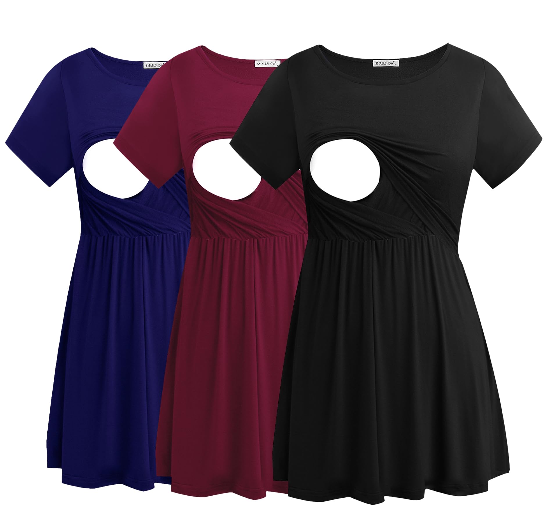 Smallshow Mujer Camiseta Lactancia Manga Corta T Shirt Premama Embarazada 3 Pack