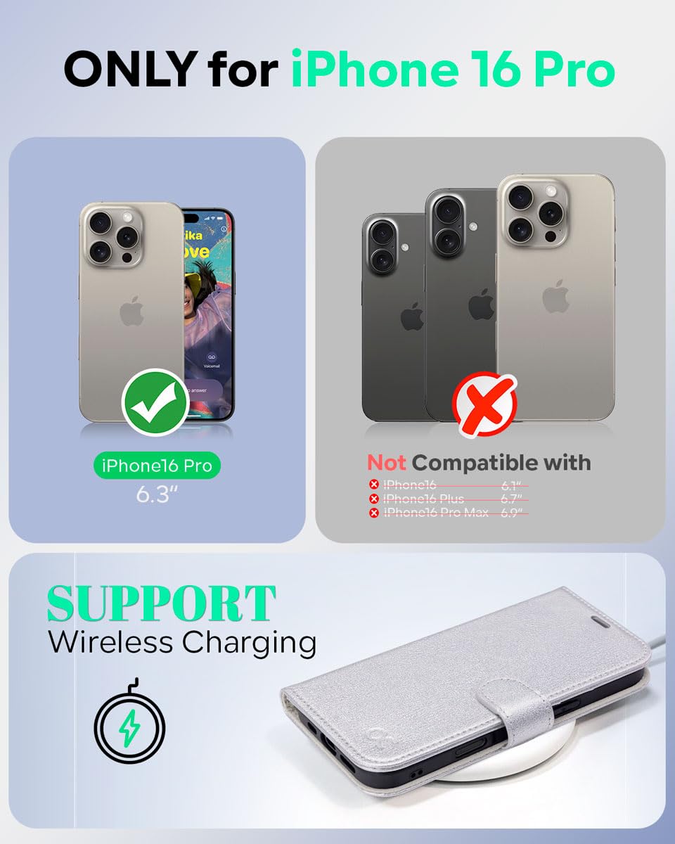 OCASE for iPhone 16 Pro Case, PU Leather Wallet, Magnetic Flip Folio Cover with RFID Blocking, Card Holders, Shockproof TPU - Image 2