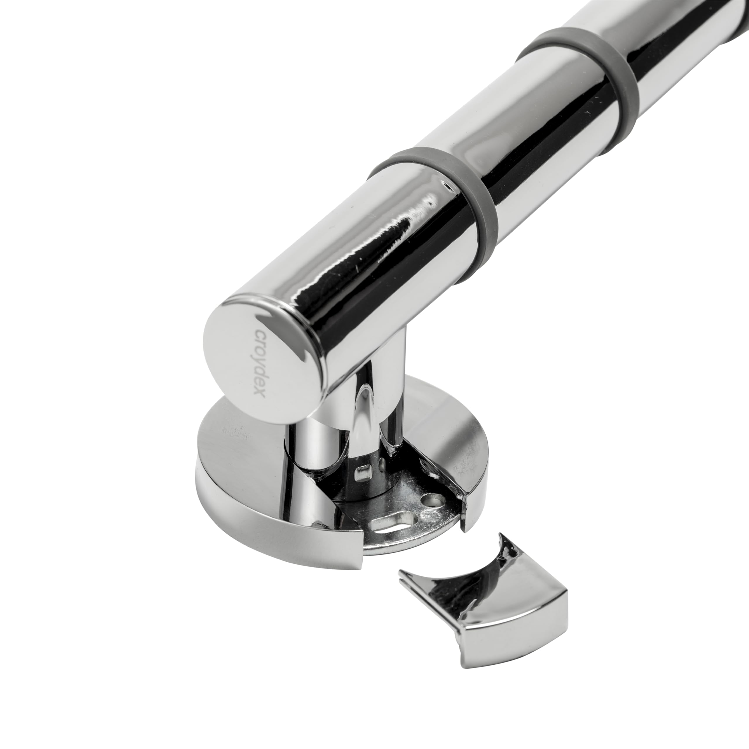 Croydex - Barra doccia antiscivolo con morbide nervature per una comoda presa, anima in alluminio, lunghezza 38 cm, colore: Grigio cromato