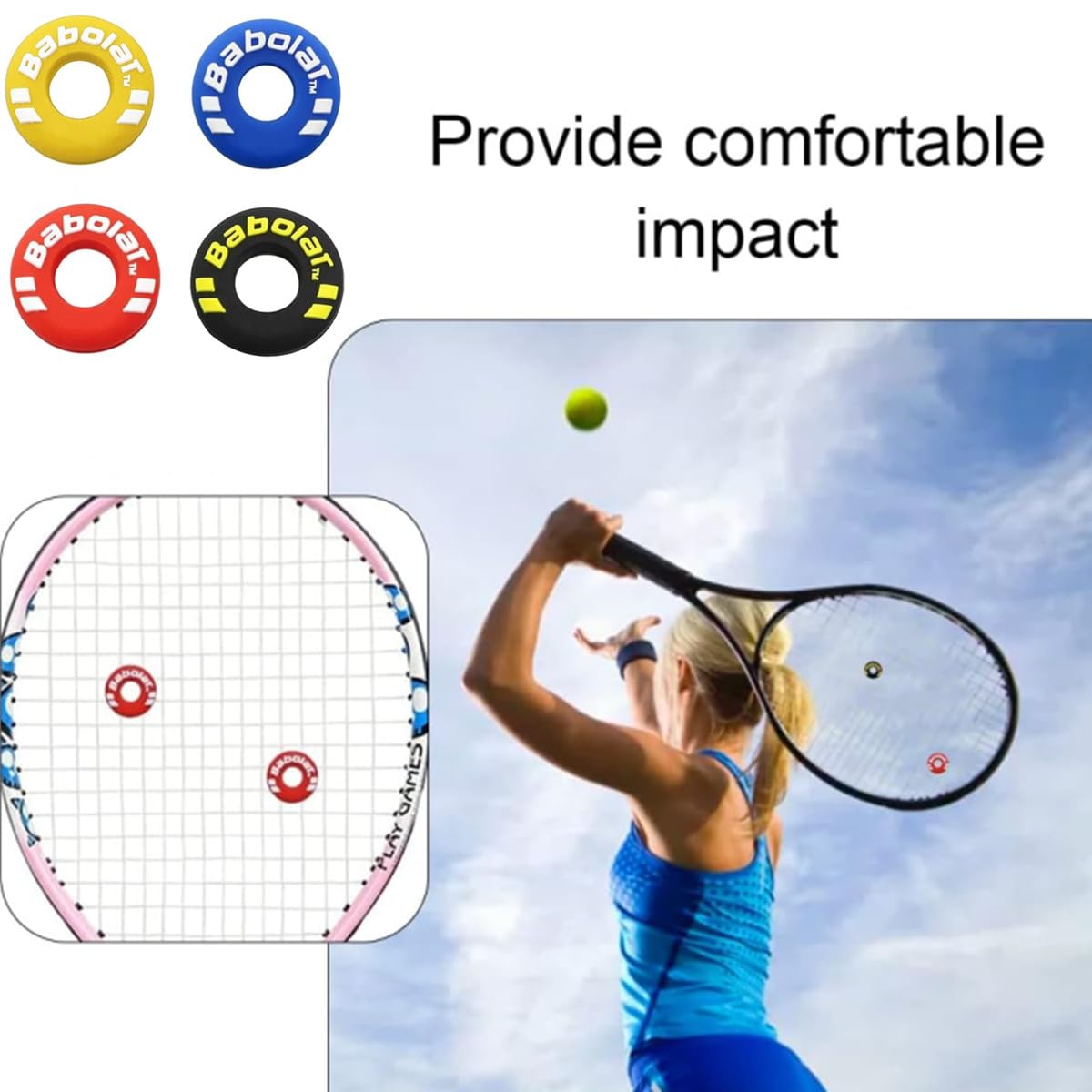 8 Ammortizzatori In Silicone Per Racchetta Da Tennis – Antivibrazioni, Colori Blu, Giallo, Rosso, Bianco - 3