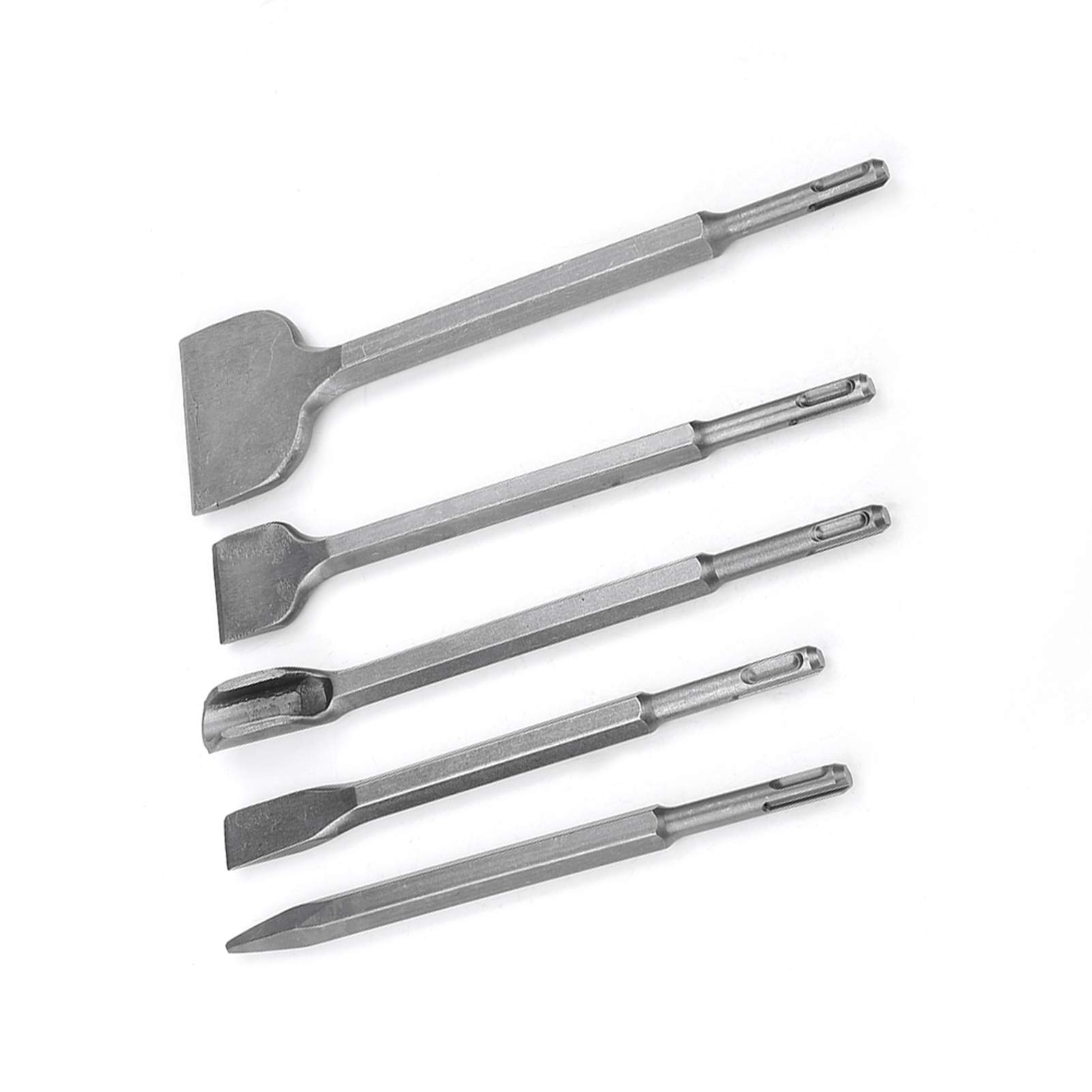 SDS - Juego de cinceles, brocas, 5 piezas, juego de cinceles para martillo, 3 cincel plano, cincel puntiagudo, para hormigón, ladrillo, azulejos, accesorios