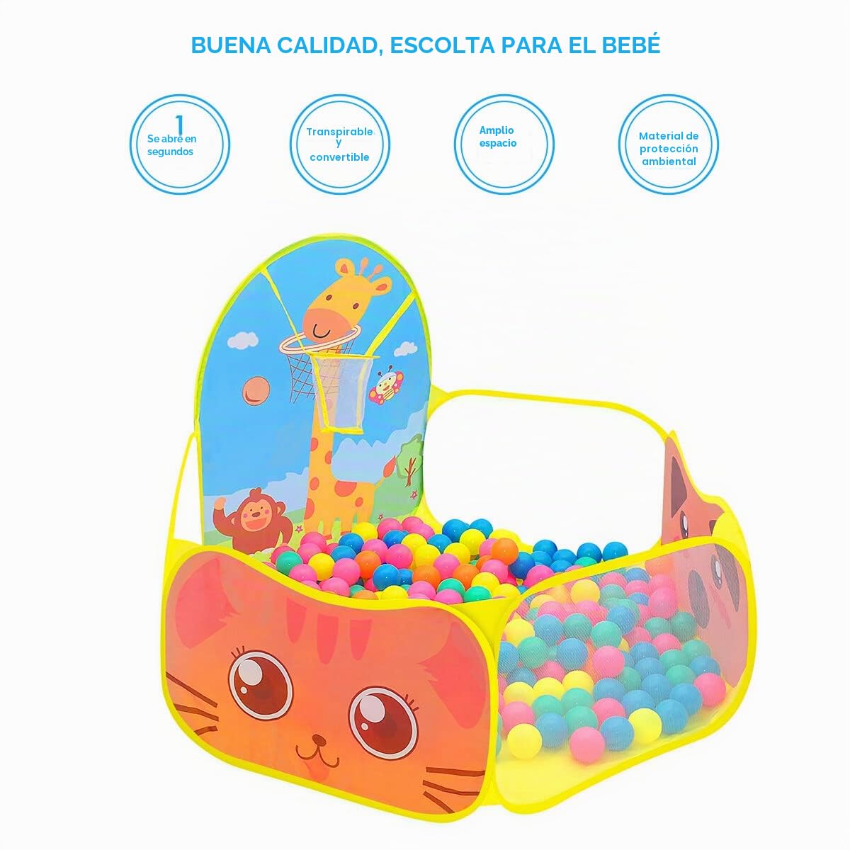 Tienda Campaña Infantil, Piscina de Bolas Ruspela Niños Pop Up Plegable Carpa de Carpa de Juegos de Dibujos Animados Piscina con aro de Baloncesto (no Incluye Pelotas)