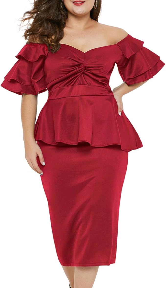 burgundy peplum dress plus size