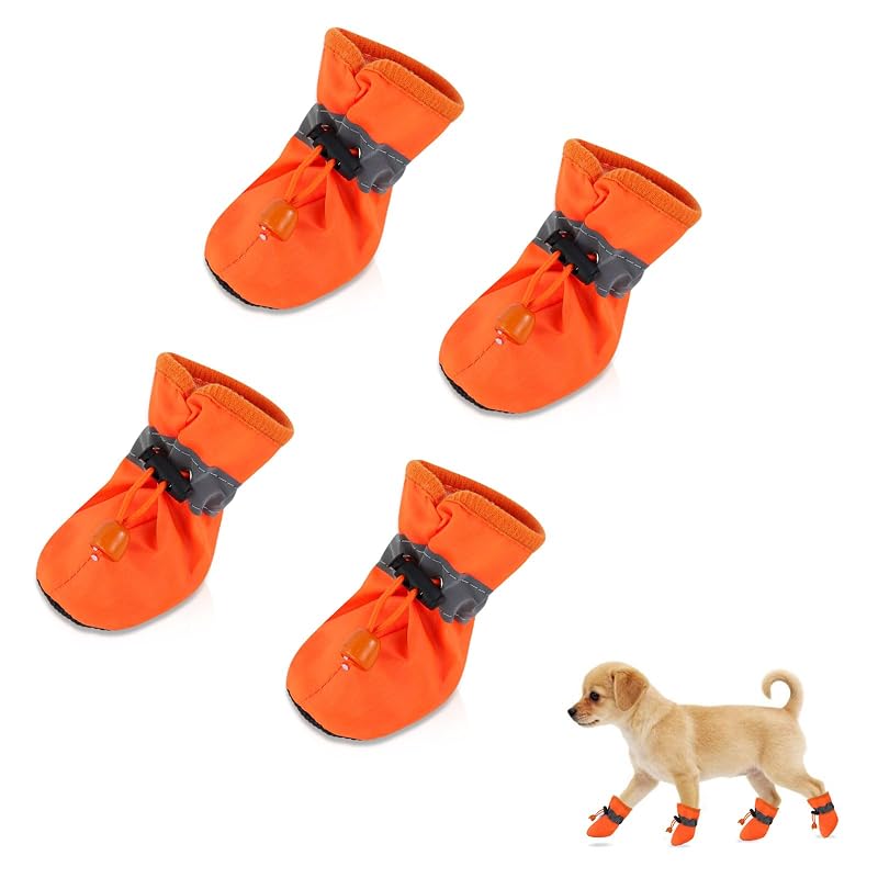 Botas para Cães Andiker com Sola Antiderrapante e Cordão Ajustável Laranja M Pacote com 4
