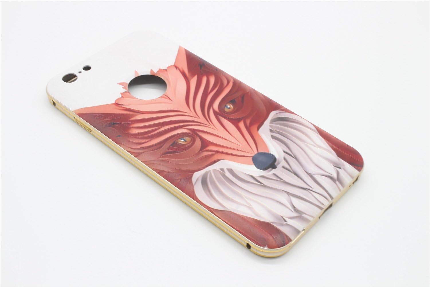 AKSAS Metal Aluminum Curve Bumper Case for iPhone 6 Plue/6S Plus With 3D Relief Painted PC Back Cover (Wolf-Red/Gold)