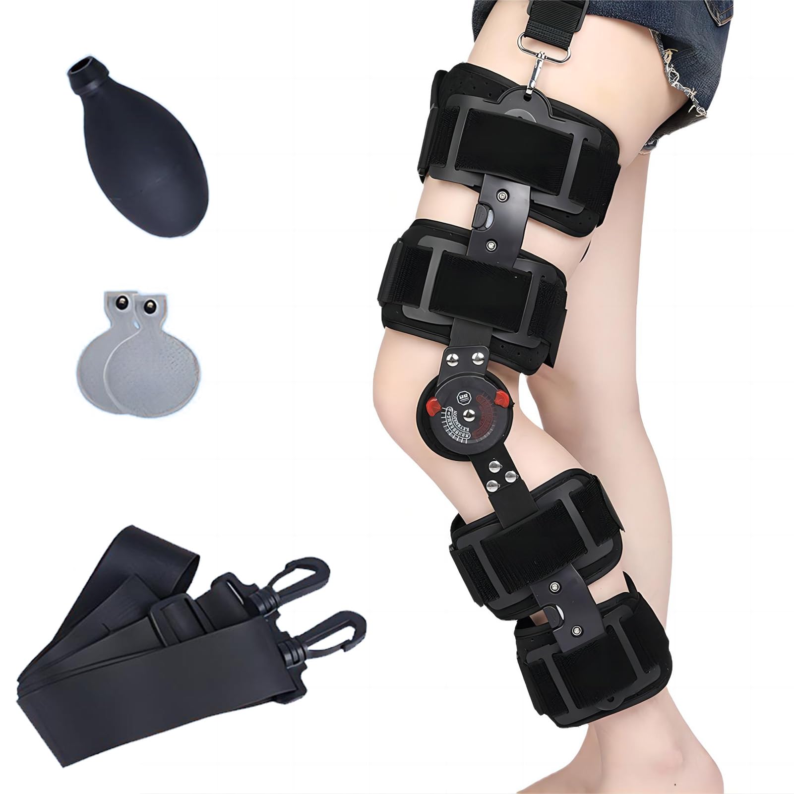 PEIKVOUL Knee Brace ROM, Hinged Post Op Knee Immobiliser Orthosis Adjustable Length& Angle Leg Stabilizers for Meniscus Tear, Arthritis, ACL, PCL, Osteoarthritis, Orthopedic Rehab, Adult