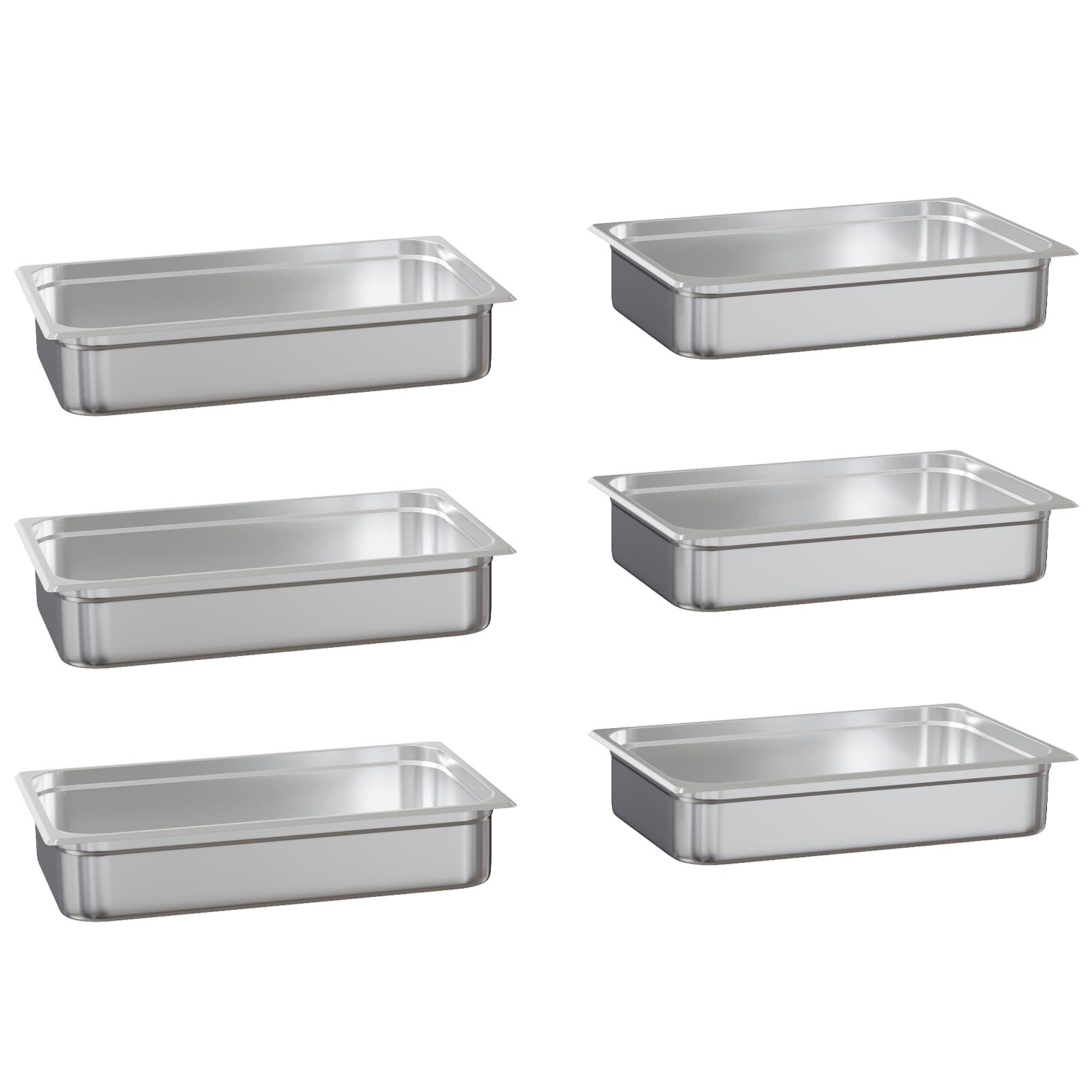 Full Size Stainless Steel Hotel Pans, 6 Pack, 2.5 Inch Deep,Anti-Jamming, Commercial Kitchen Food Prep for Catering and Buffet Serving