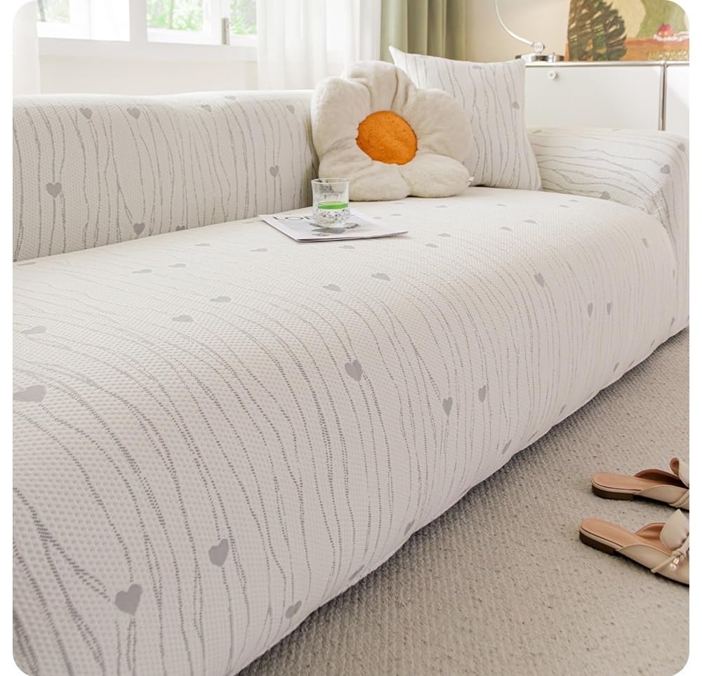 AWSQ23 Cooling Ice Silk Striped Sofa Cover(Grey,Footrest 70 * 90cm)