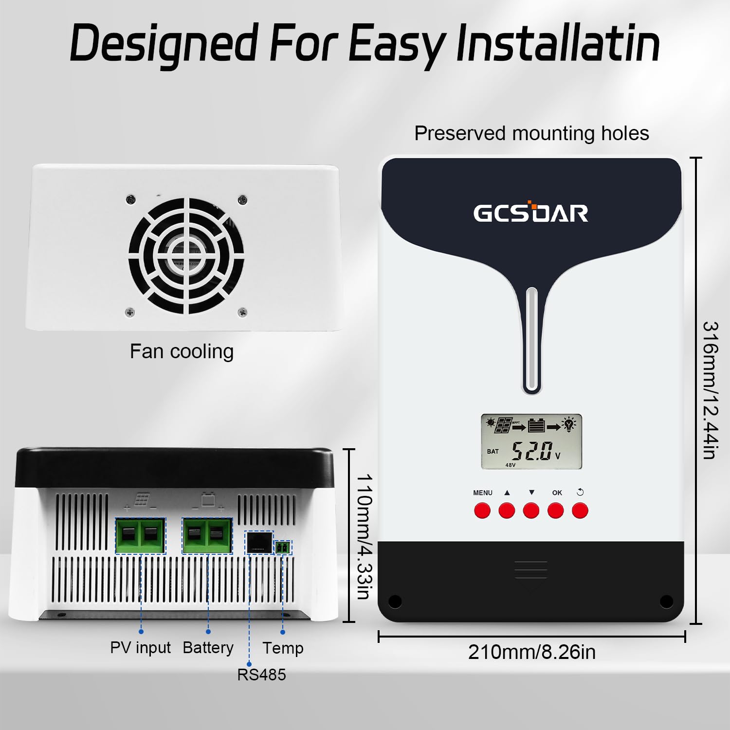 Regulador de carga MPPT de 100 A, 12 V, 24 V, 48 V automático, máx. PV 250 V, regulador de carga solar, pantalla LCD, con adaptador para control remoto a través de la aplicación, compatible con
