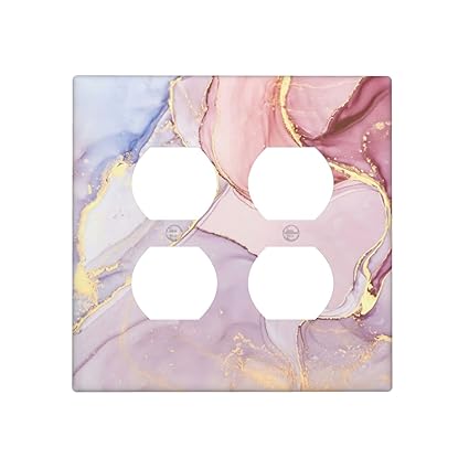 Marble Double Duplex Outlet Cover Decorative Wall Plate Girls Pink Faceplate 4.6in x 4.5in (BV668)