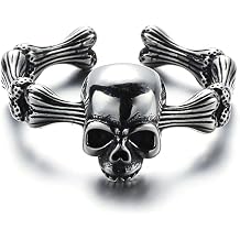 S925 Sterling Silver Men's Skull Ring, Gothic Vintage Adjustable Open Skull Ring,Silver,9 [Energy Class A]